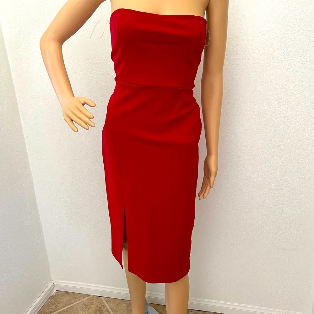 Red strapless dress